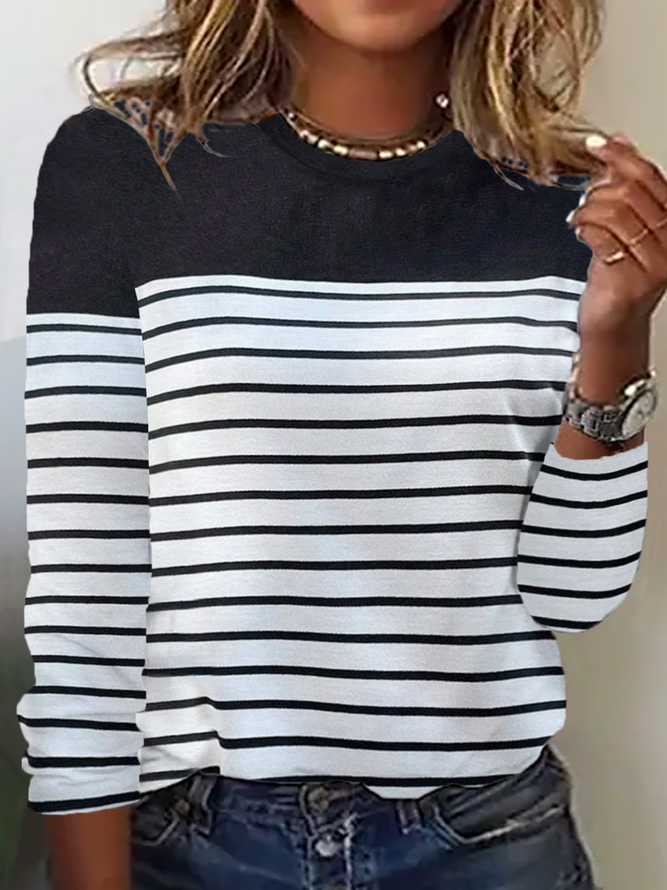 Plus size Casual Striped Crew Neck T-Shirt