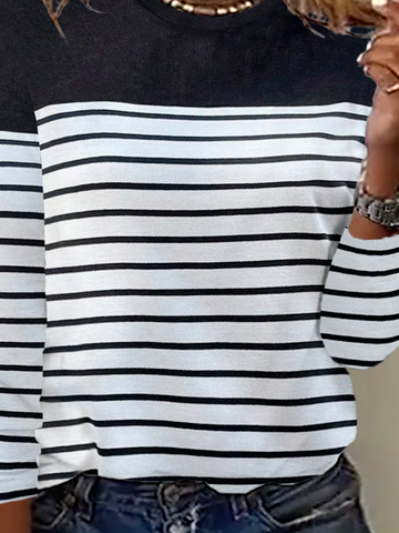Plus size Casual Striped Crew Neck T-Shirt