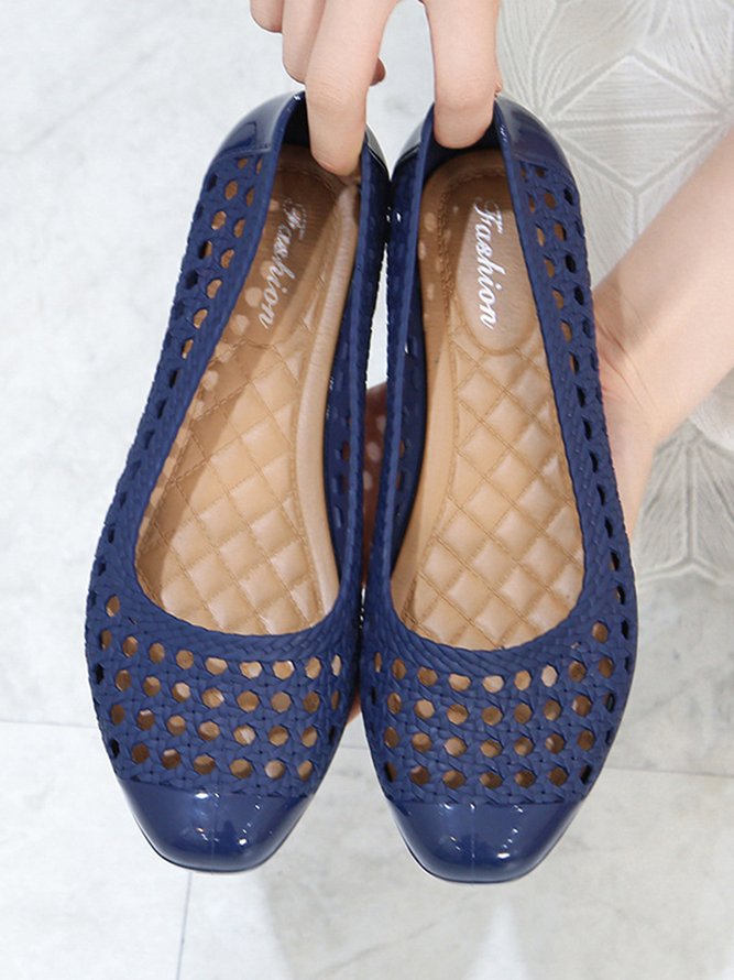 Transparent Waterproof PVC Jelly Glue Hollow Breathable Flat Shoes