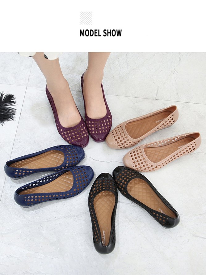 Transparent Waterproof PVC Jelly Glue Hollow Breathable Flat Shoes