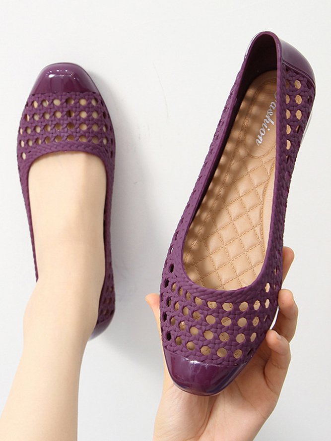 Transparent Waterproof PVC Jelly Glue Hollow Breathable Flat Shoes