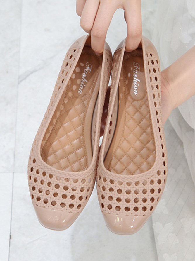 Transparent Waterproof PVC Jelly Glue Hollow Breathable Flat Shoes