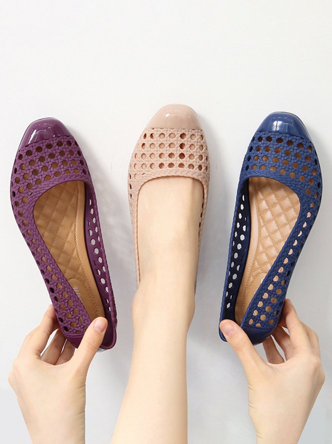Transparent Waterproof PVC Jelly Glue Hollow Breathable Flat Shoes