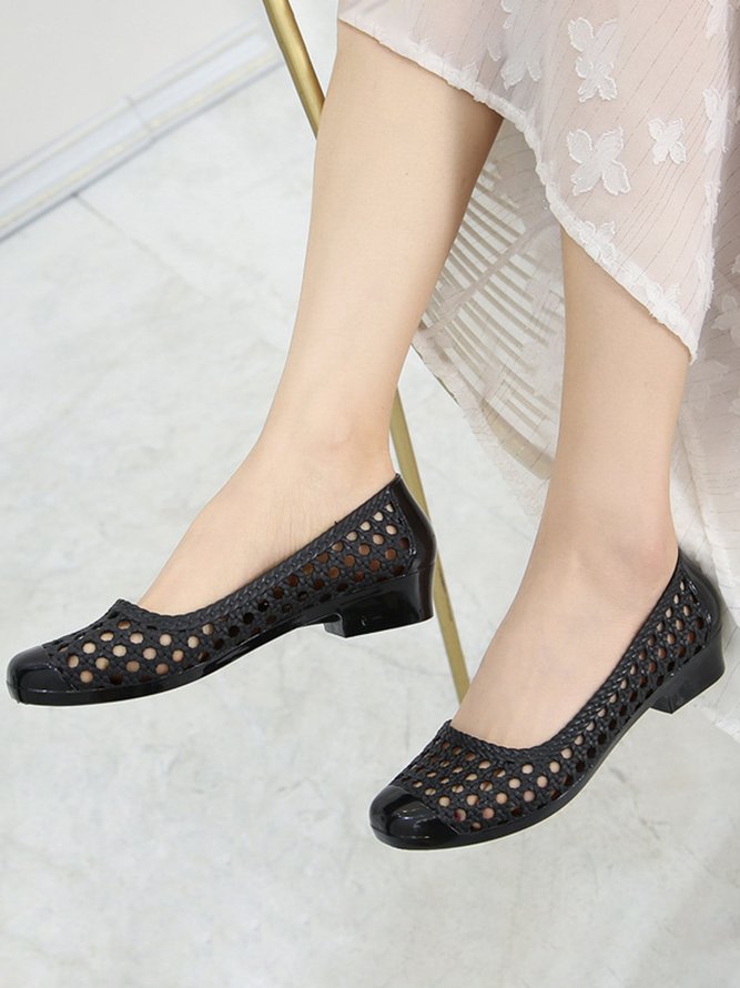 Transparent Waterproof PVC Jelly Glue Hollow Breathable Flat Shoes