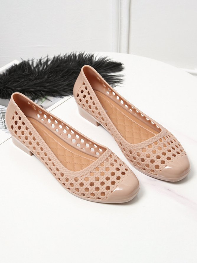 Transparent Waterproof PVC Jelly Glue Hollow Breathable Flat Shoes