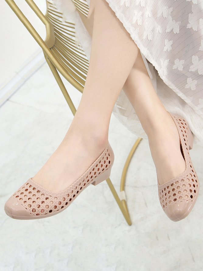 Transparent Waterproof PVC Jelly Glue Hollow Breathable Flat Shoes