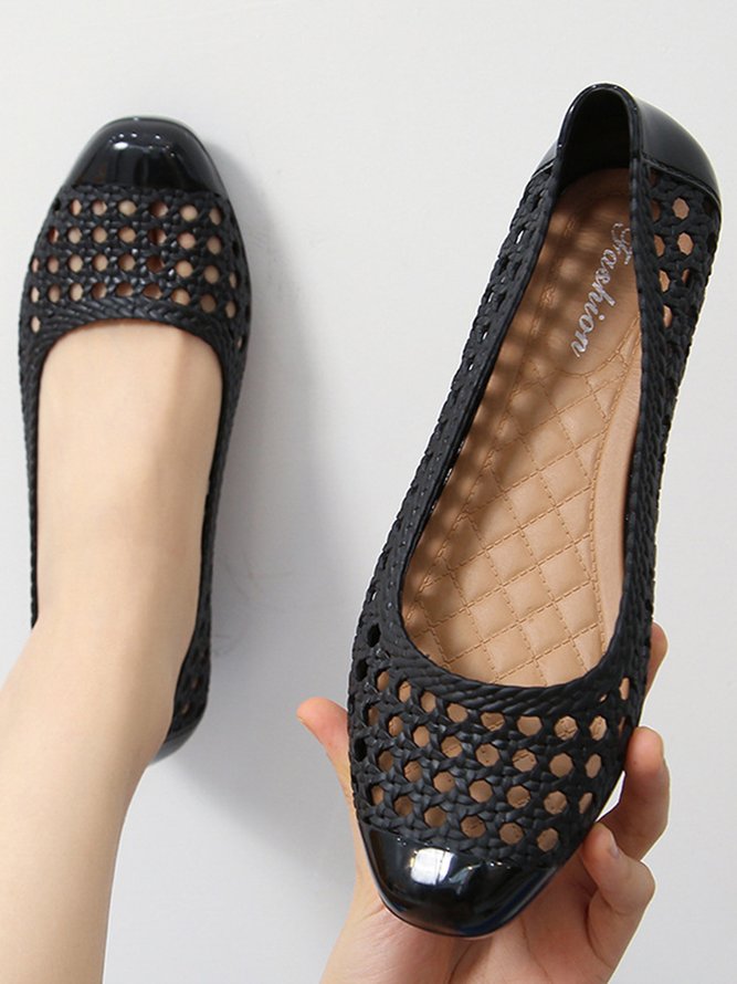 Transparent Waterproof PVC Jelly Glue Hollow Breathable Flat Shoes