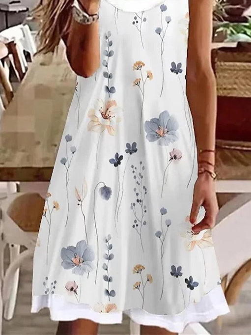 Casual Floral Loose Crew Neck Dress