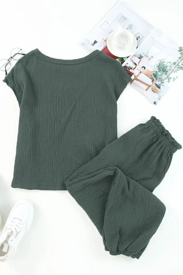 Plain Crew Neck Casual Loose Two-Piece Set