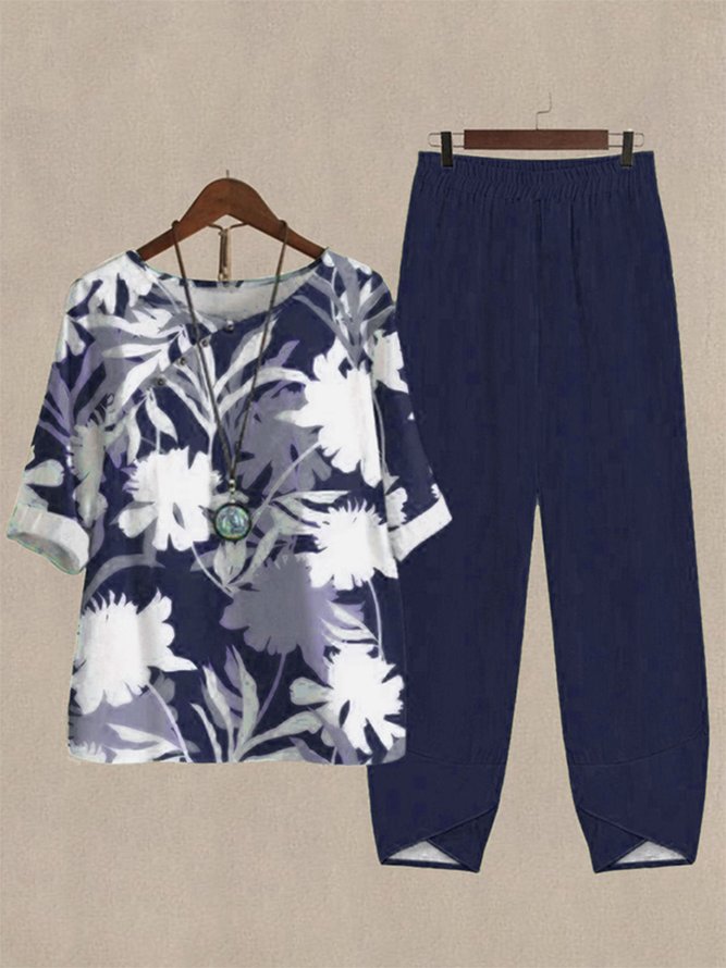 Casual Leaf Asymmetrical Collar Two-Piece Set