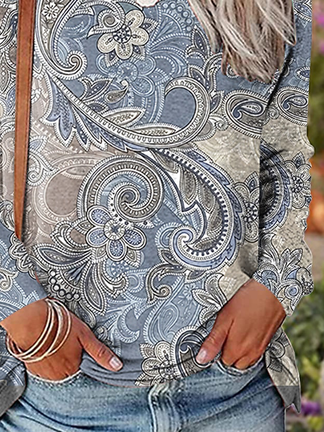 Paisley Crew Neck Casual Loose T-Shirt