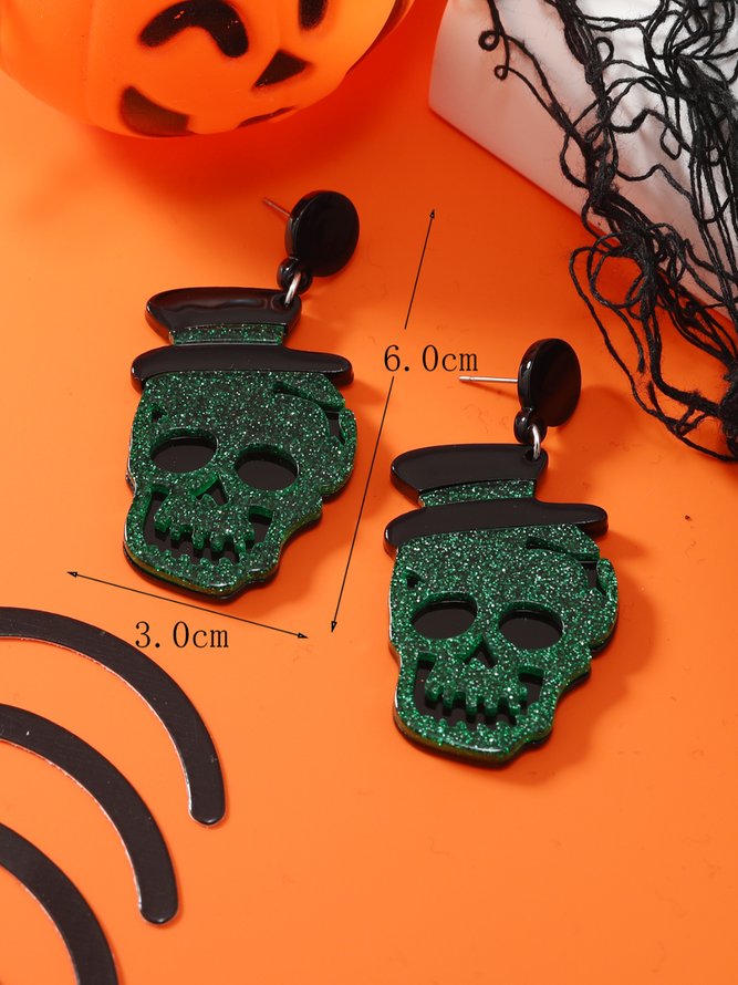 Halloween Glitter Skull Hat Stud Earrings