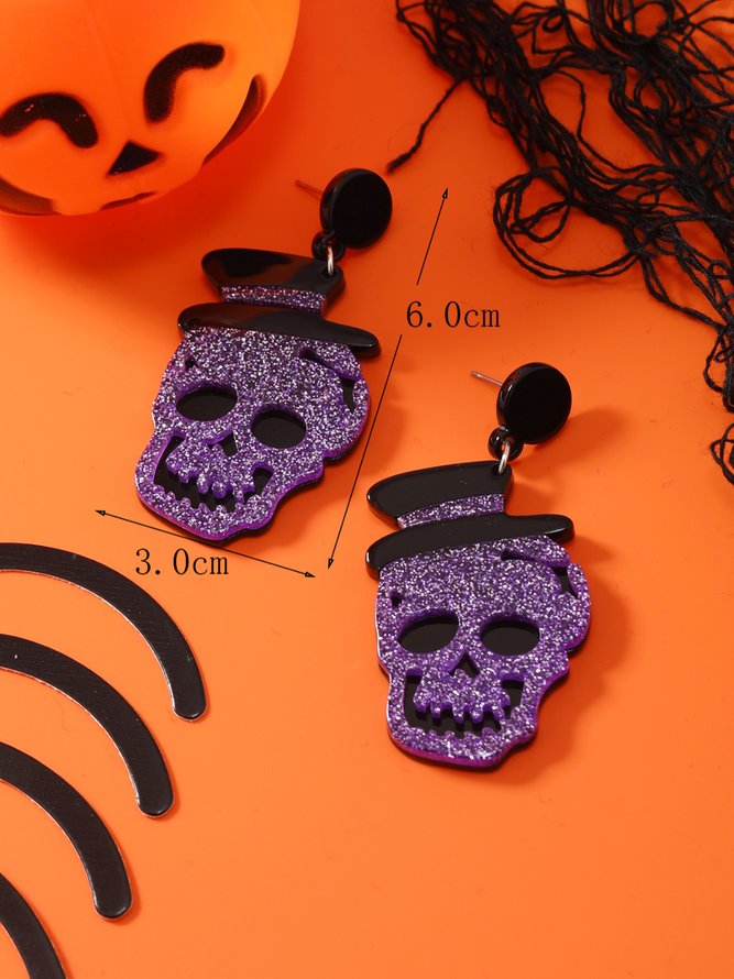 Halloween Glitter Skull Hat Stud Earrings