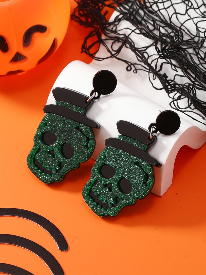 Halloween Glitter Skull Hat Stud Earrings