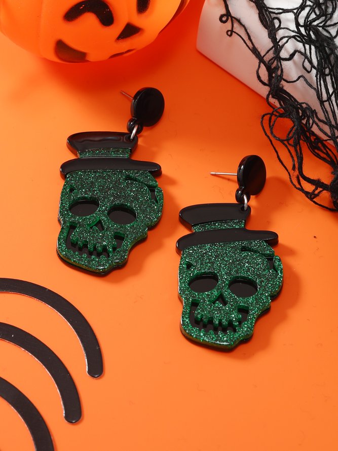 Halloween Glitter Skull Hat Stud Earrings