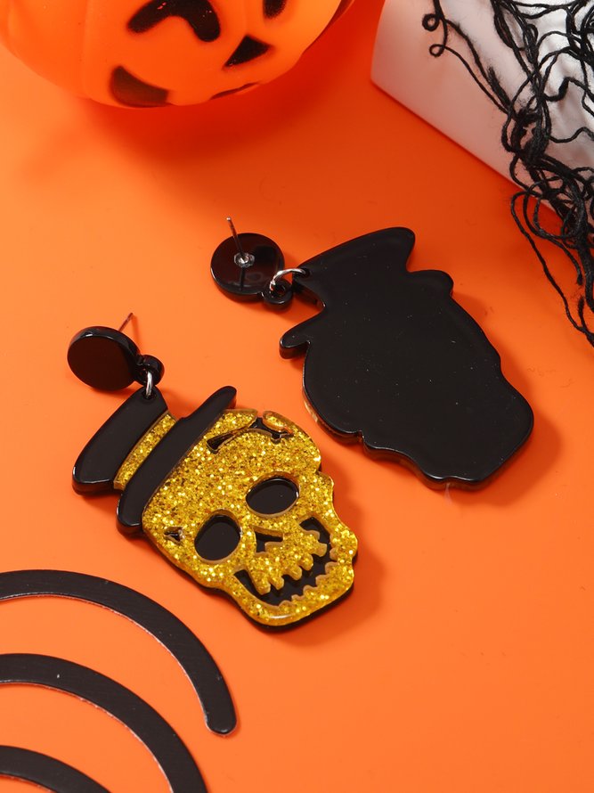 Halloween Glitter Skull Hat Stud Earrings