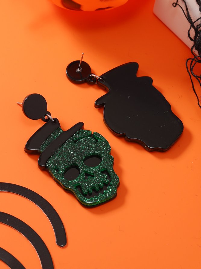 Halloween Glitter Skull Hat Stud Earrings