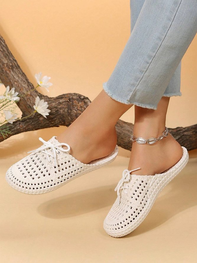 Women Lace Up Hollow Out Waterproof Beach Mules