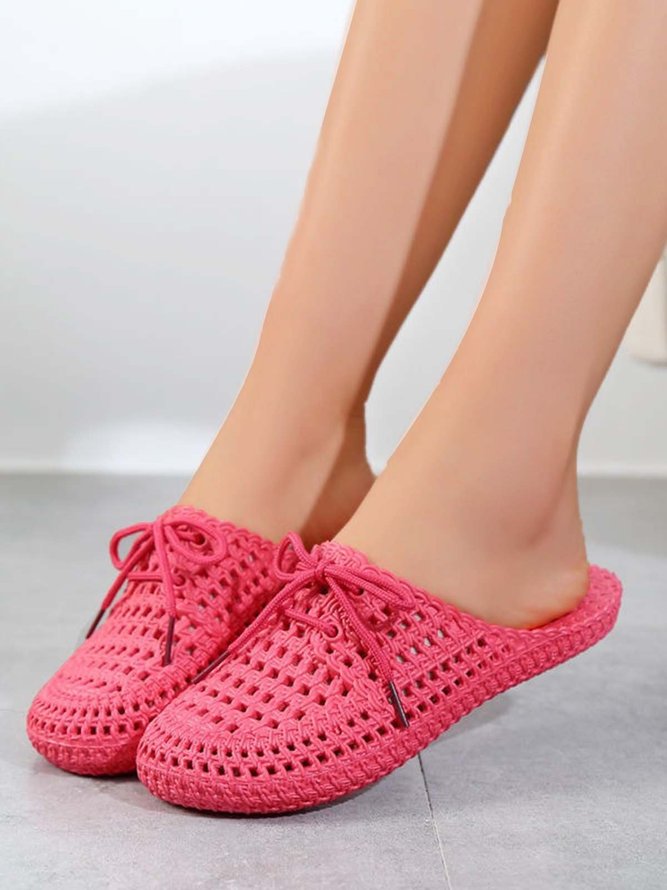 Women Lace Up Hollow Out Waterproof Beach Mules
