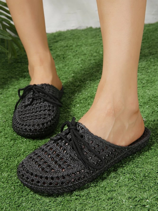Women Lace Up Hollow Out Waterproof Beach Mules