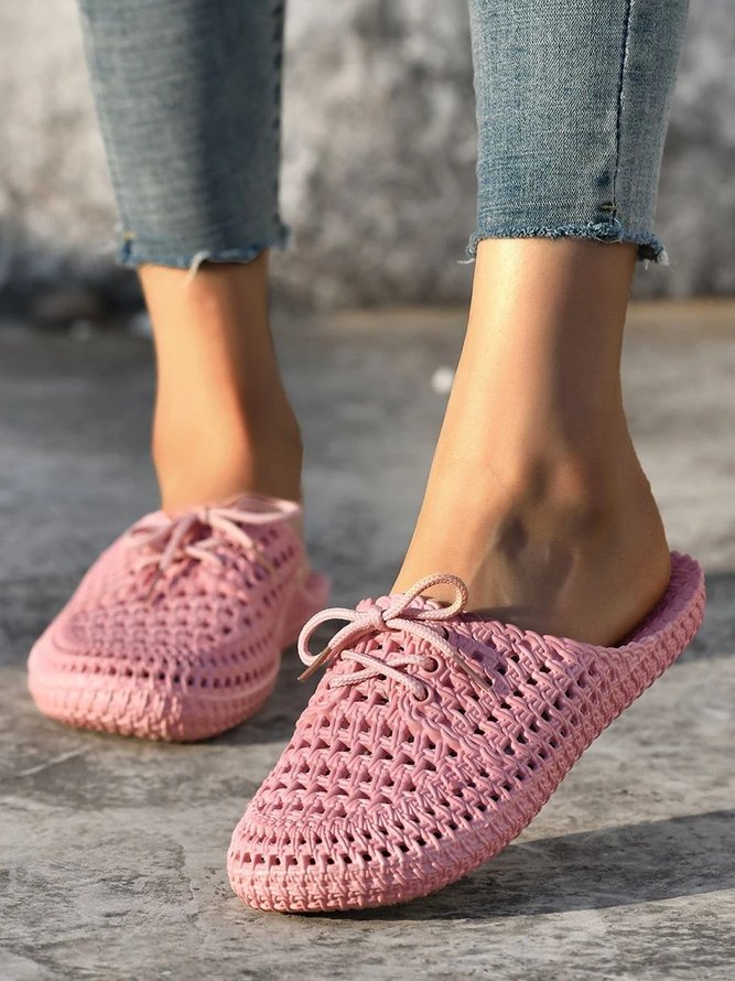 Women Lace Up Hollow Out Waterproof Beach Mules