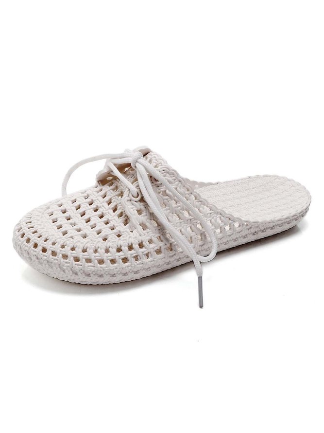 Women Lace Up Hollow Out Waterproof Beach Mules