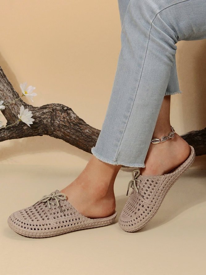 Women Lace Up Hollow Out Waterproof Beach Mules