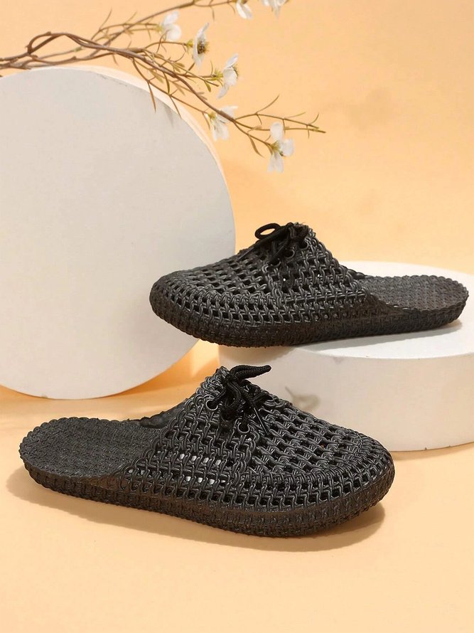 Women Lace Up Hollow Out Waterproof Beach Mules