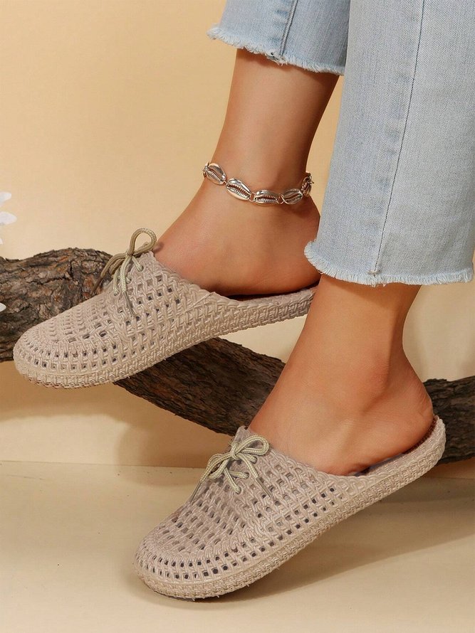 Women Lace Up Hollow Out Waterproof Beach Mules