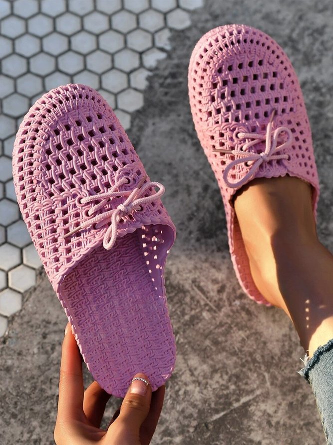 Women Lace Up Hollow Out Waterproof Beach Mules