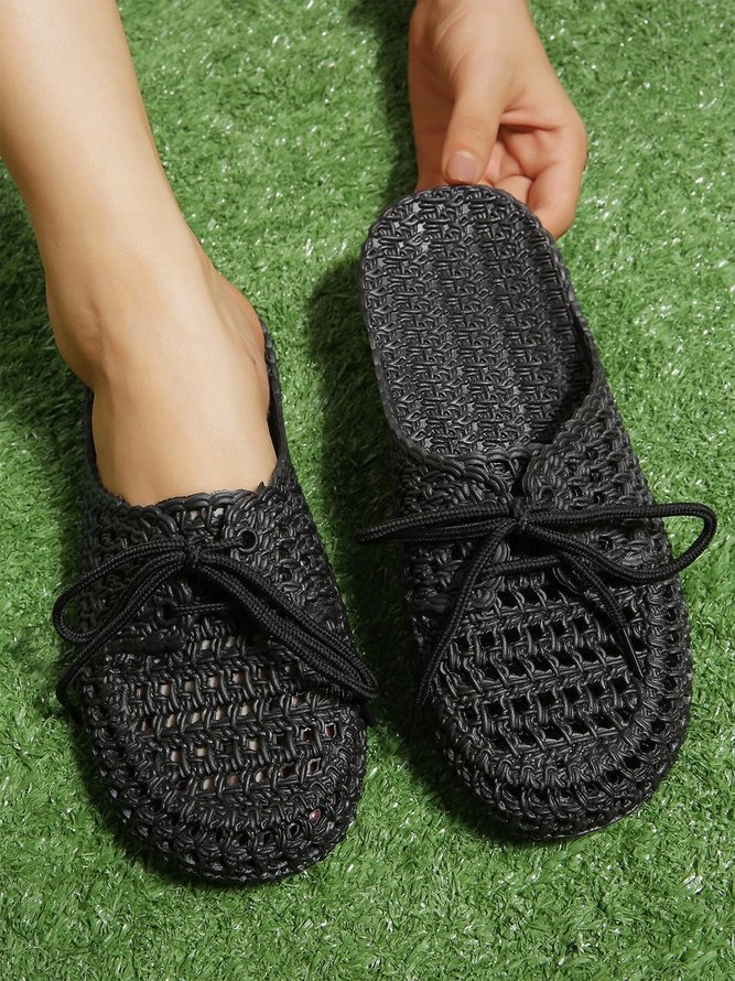 Women Lace Up Hollow Out Waterproof Beach Mules