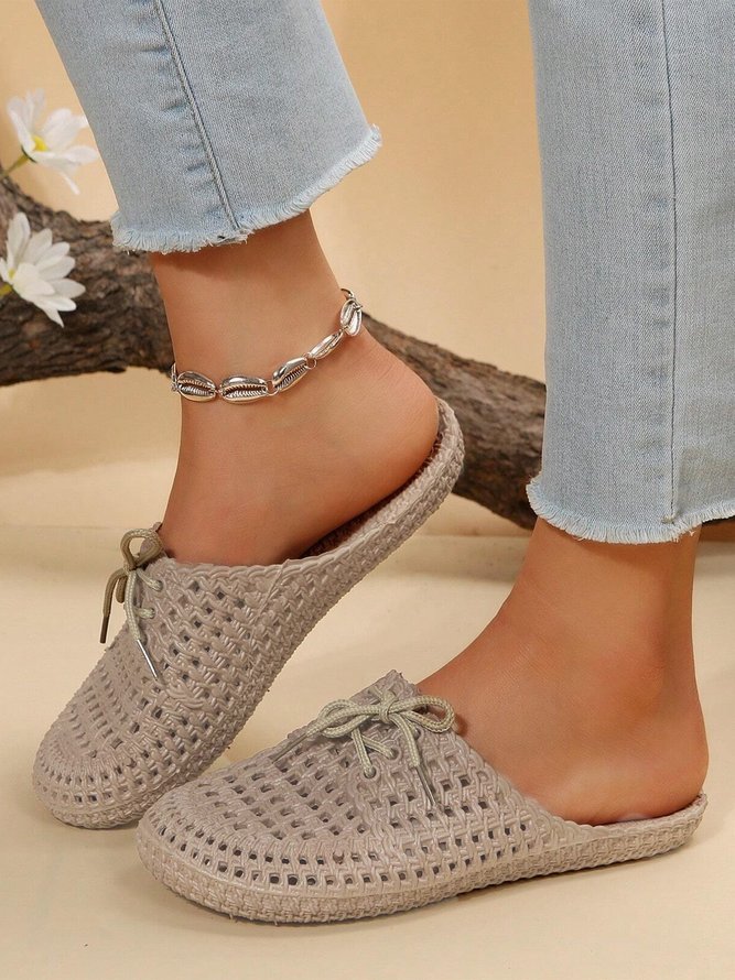 Women Lace Up Hollow Out Waterproof Beach Mules