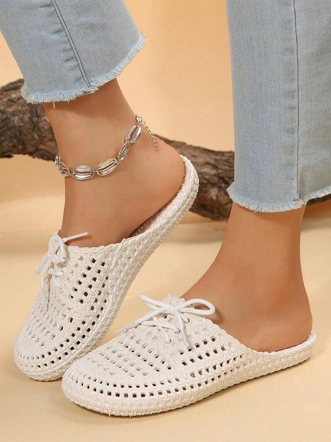 Women Lace Up Hollow Out Waterproof Beach Mules