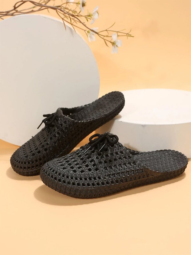 Women Lace Up Hollow Out Waterproof Beach Mules