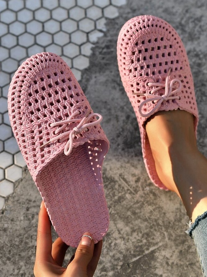 Women Lace Up Hollow Out Waterproof Beach Mules