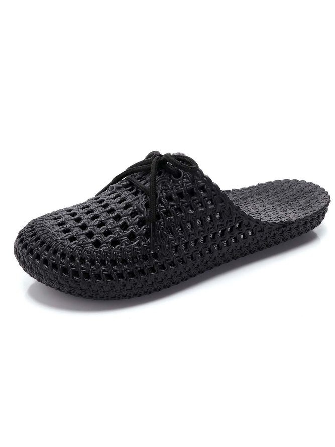 Women Lace Up Hollow Out Waterproof Beach Mules