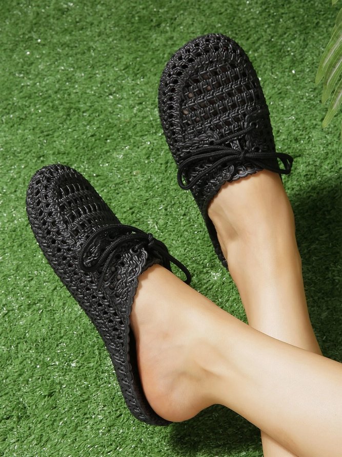 Women Lace Up Hollow Out Waterproof Beach Mules