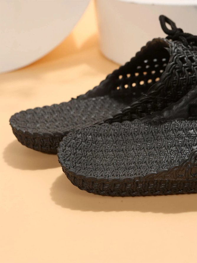 Women Lace Up Hollow Out Waterproof Beach Mules