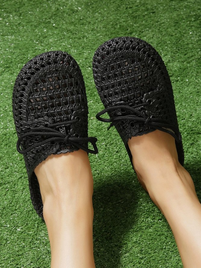 Women Lace Up Hollow Out Waterproof Beach Mules