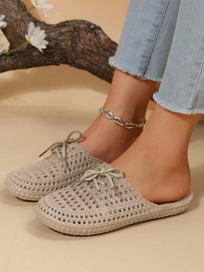 Women Lace Up Hollow Out Waterproof Beach Mules