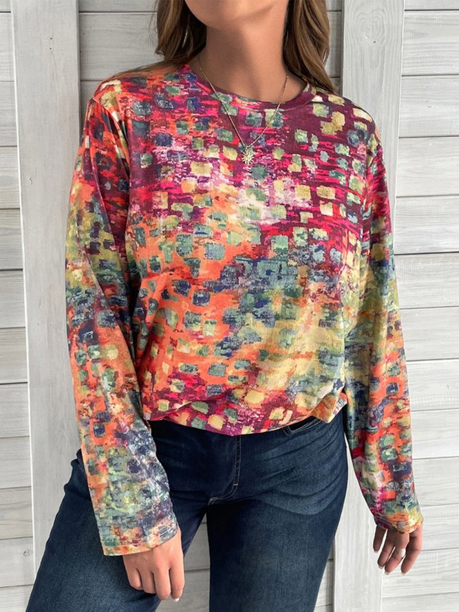 Plus Size Loose Abstract Long sleeve Casual T-Shirt
