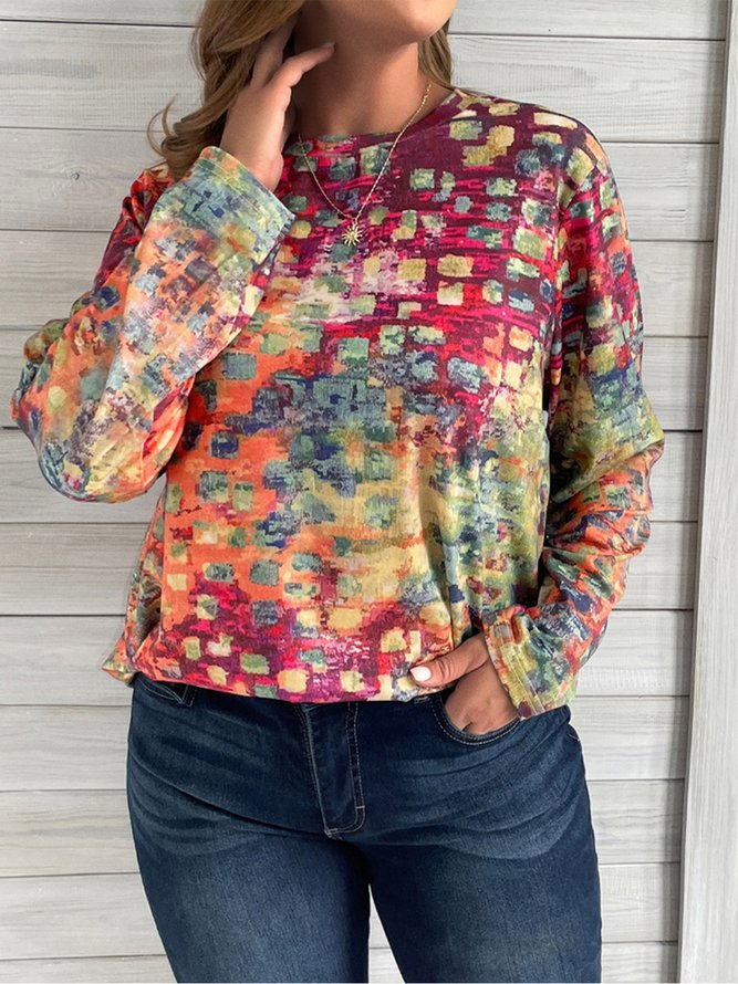 Plus Size Loose Abstract Long sleeve Casual T-Shirt
