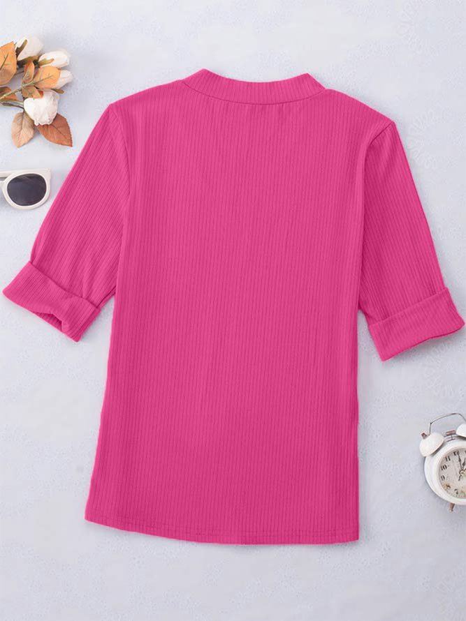 Regular Fit Plain Casual V Neck T-Shirt