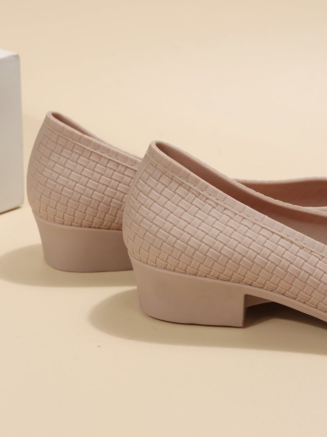 Elegant Geometric Embossed Square Toe Low Heel Shallow Shoes