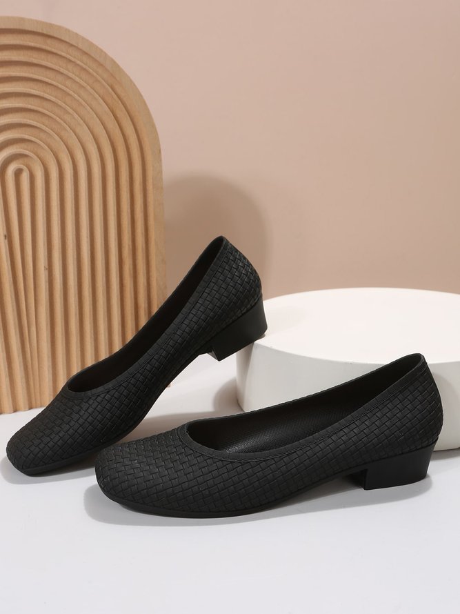 Elegant Geometric Embossed Square Toe Low Heel Shallow Shoes