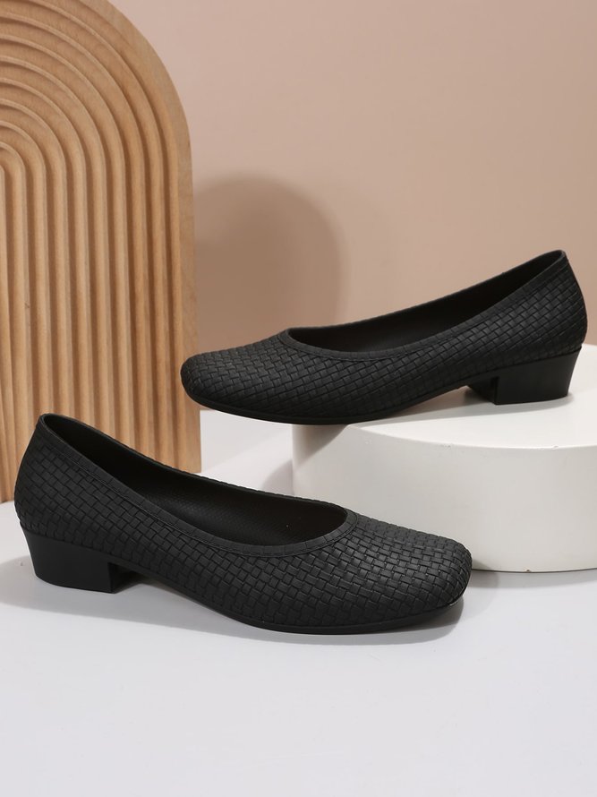 Elegant Geometric Embossed Square Toe Low Heel Shallow Shoes
