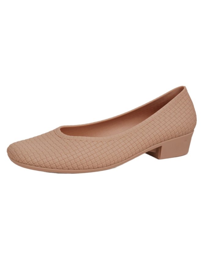 Elegant Geometric Embossed Square Toe Low Heel Shallow Shoes