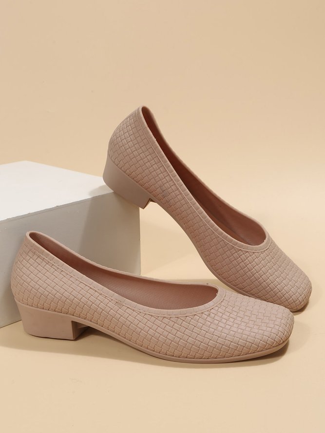 Elegant Geometric Embossed Square Toe Low Heel Shallow Shoes