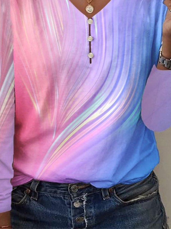 Plus Size V Neck Abstract Casual Loose T-Shirt