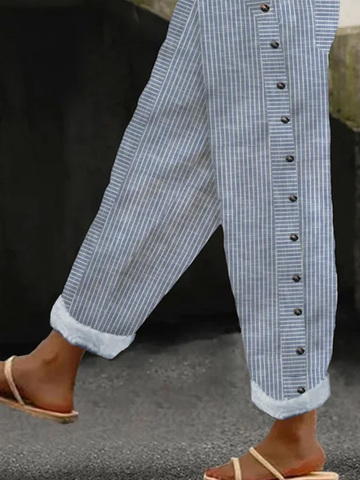 Plus Size Casual Striped Pocket Stitching Loose Pants